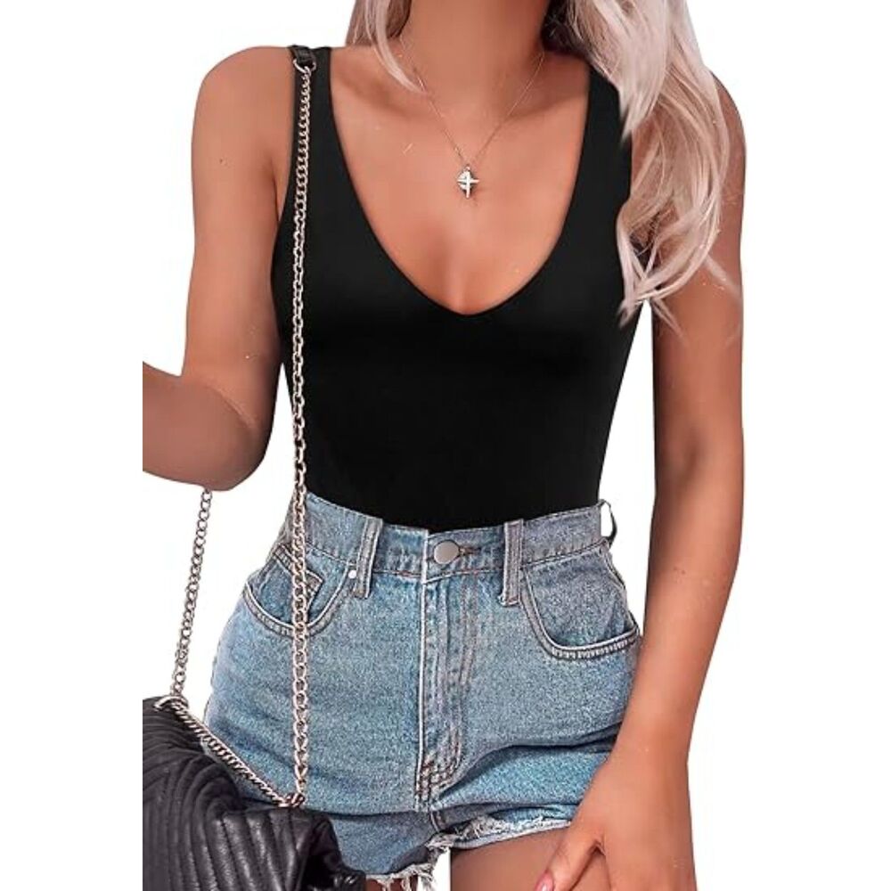 Sexy Plunge Deep V Neck Backless  Body Suit, S, 3D-144T006